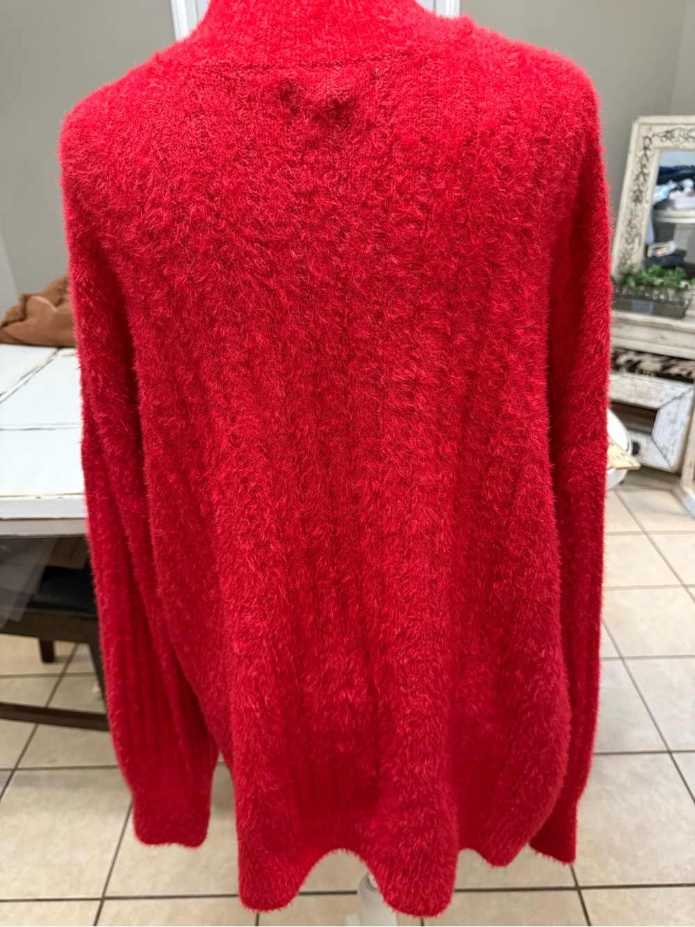 Jessica Simpson Red Fuzzy Eyelash Sweater | Mock Neck | Cozy Plush Knit | Size L - Picture 6 of 10